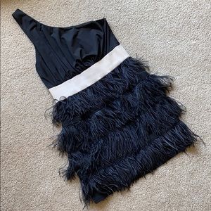 One-shoulder feather dress